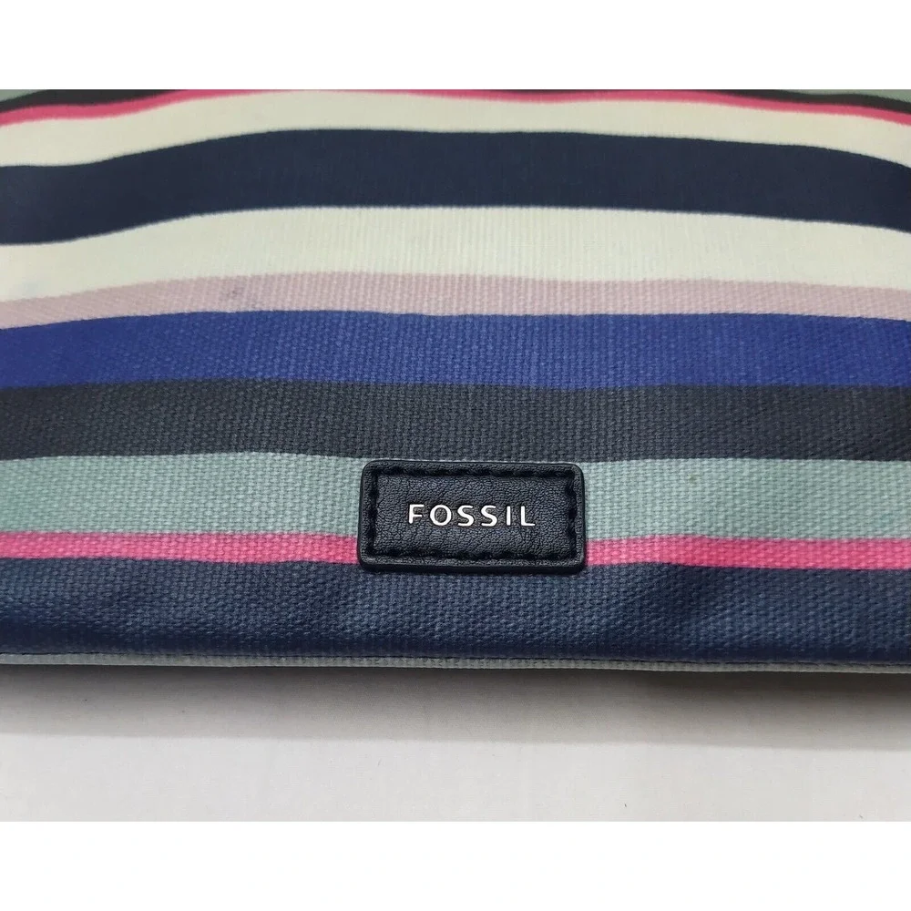 Fossil Multicolor Coated Canvas Stripes Zipper Closure Coin Wallet